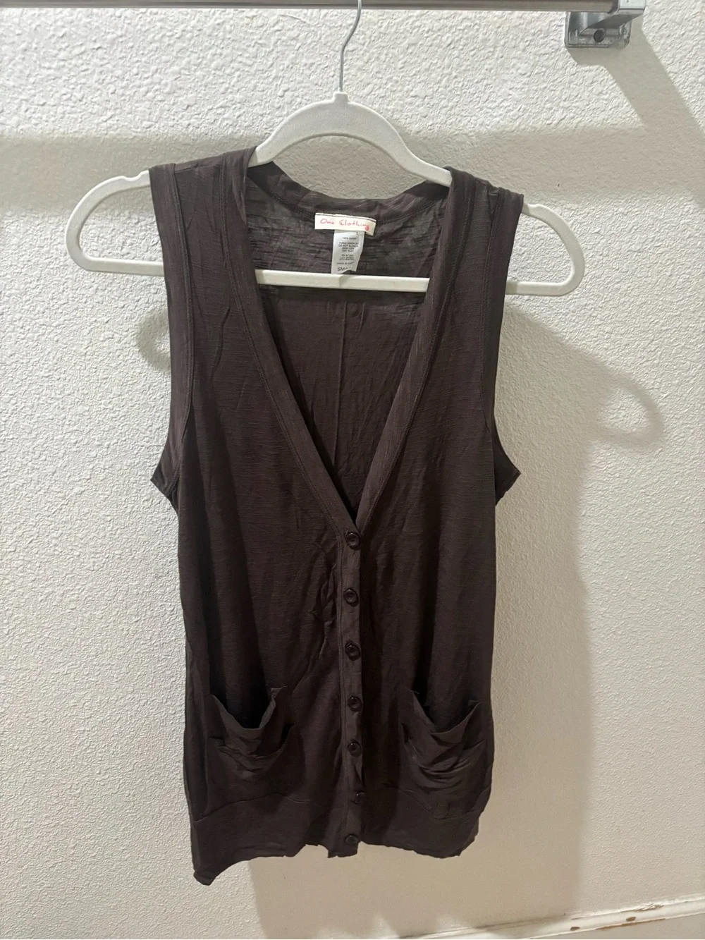 one clothing Sleeveless Button-Down Top in Dark Brown